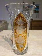 Hoogwaardige Kristallen Amberkleurige Grote Vaas, Ophalen of Verzenden, Zo goed als nieuw, Kristal