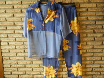 (9) - ensemble pantalon et blouse femme t.40 bleu - orangé beschikbaar voor biedingen