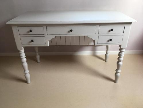 Bureau en bois massif blanc antiquaire - L130 x P65 x H83 cm, Huis en Inrichting, Bureaus, Zo goed als nieuw, Bureau, Ophalen