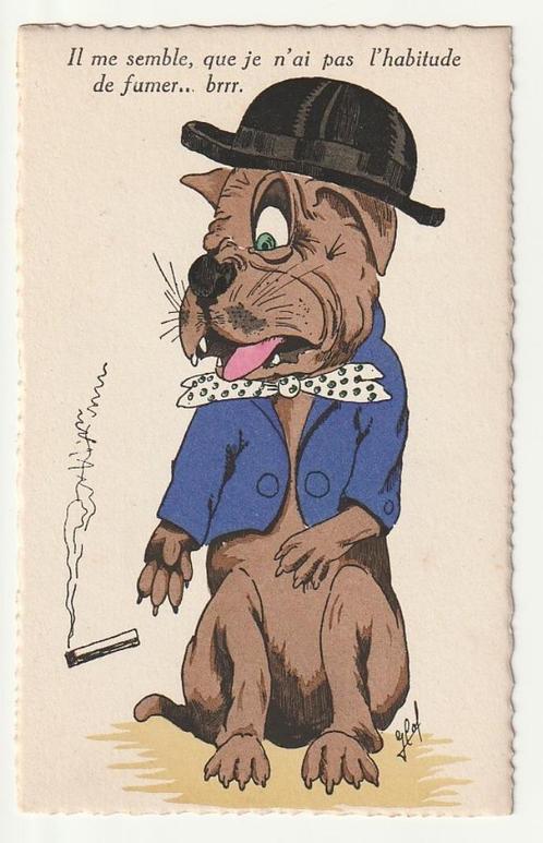 Il me semble je n'ai pas l'habitude de fumer chien cigarette, Collections, Cartes postales | Animaux, Non affranchie, Chien ou Chat