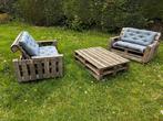 Salon de jardin en palette sur roulettes et coussins., Tuin en Terras, Tuinsets en Loungesets, Ophalen, Gebruikt, Hout