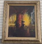 huile sur toile interieur d eglise signe beeckman, Antiek en Kunst, Ophalen of Verzenden