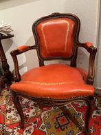 Antiek zeteltje leder / fauteuil antique cuir, Gebruikt, Hout, Ophalen