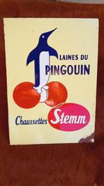 panneau d'affichage émaillé double face Laines du Pingouin, Utilisé, Enlèvement ou Envoi, Panneau publicitaire