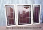 Set van 3 oude glas in lood ramen met houten kozijn, Doe-het-zelf en Bouw, Glas en Ramen, Ophalen, Gebruikt, Glas in lood