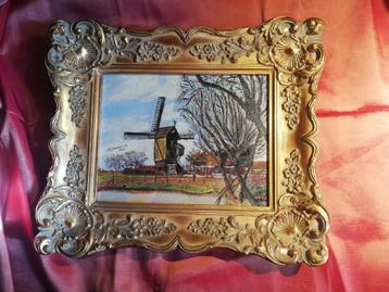  Klein schilderij op canvas in een vergulde houten lijst  beschikbaar voor biedingen