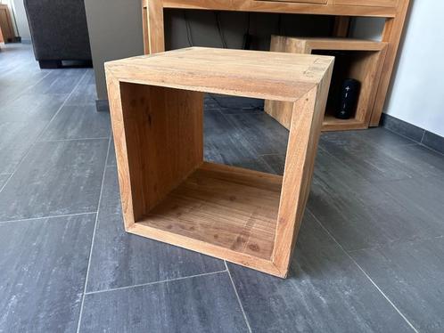 Bijzettafel massief teak, kubus 42x42x42 (cm) 4 STUKS, Huis en Inrichting, Tafels | Bijzettafels, Zo goed als nieuw, Vierkant