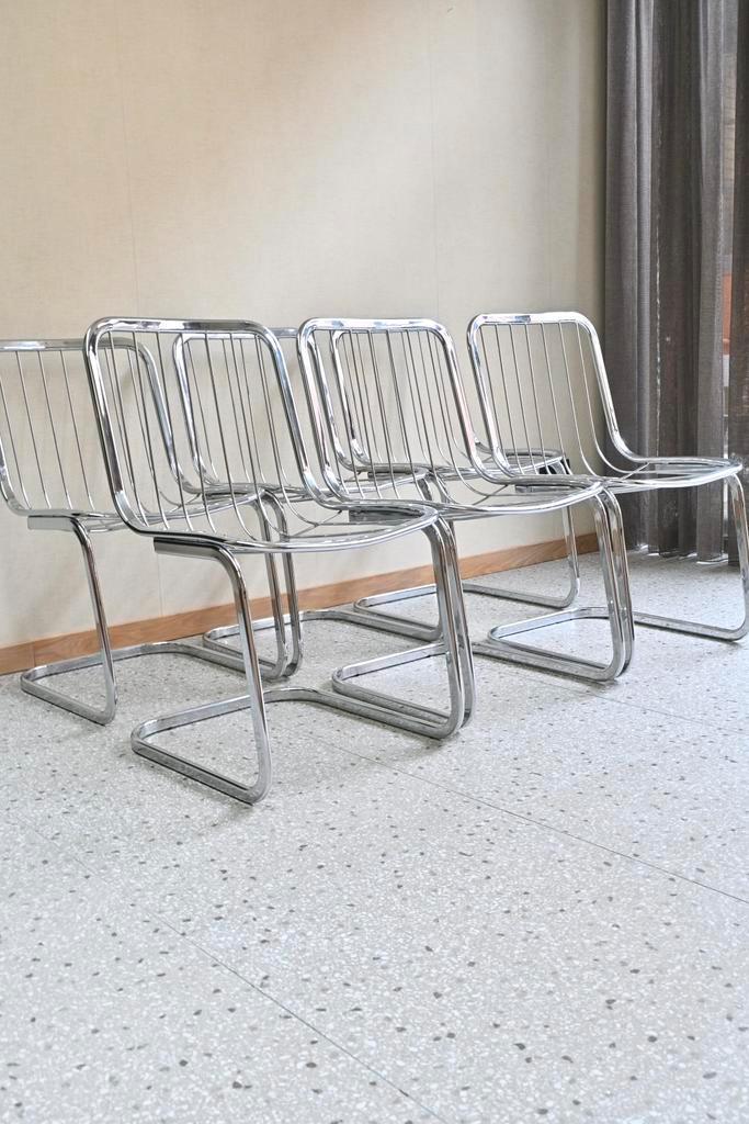 Set van 6 Gastone Rinaldi verchroomde buisframe stoelen, Maison & Meubles, Chaises, Comme neuf, Enlèvement