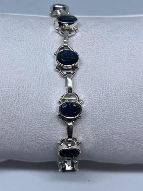 Zilveren echte saffier armband, Bijoux, Sacs & Beauté, Bracelets, Neuf, Argent, Bleu, Avec pierre précieuse, Enlèvement ou Envoi