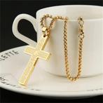 Gouden halsketting met gegraveerd kruis, Ophalen of Verzenden, Nieuw, Met hanger