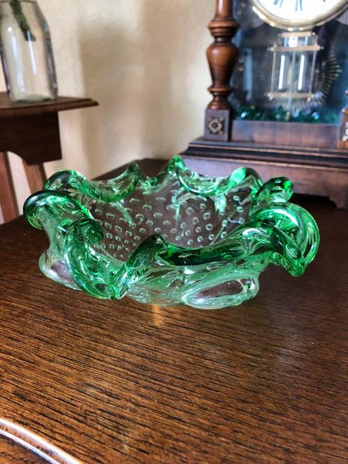Murano Bullicante groene asbak, Antiek en Kunst, Antiek | Glaswerk en Kristal, Ophalen of Verzenden