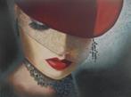 peinture à l'huile chapeau rouge (60x80cm), Enlèvement ou Envoi
