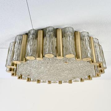 Plafonnier en laiton et verre glacé Kaiser Leuchten, Enlèvement ou Envoi, Utilisé, Métal, Vintage
