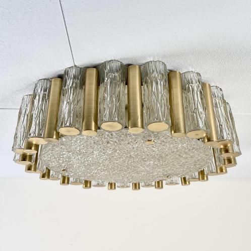 Kaiser Leuchten plafonnière met messing en ijsglas, Huis en Inrichting, Lampen | Plafondlampen, Gebruikt, Glas, Metaal, Ophalen of Verzenden