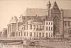 Pentekening Sint Michielskerk met brug te Gent, Antiek en Kunst, Kunst | Schilderijen | Klassiek, Verzenden