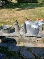 Cruche à lait en alu et Saut à charbon en zinc avec anse, Ophalen