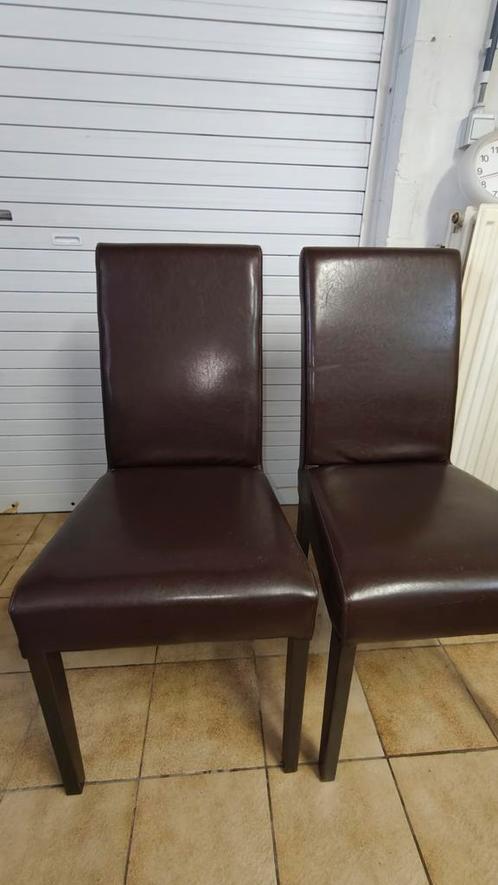 4 Stoelen, Huis en Inrichting, Stoelen, Gebruikt, Vier, Hout, Kunststof, Leer, Bruin, Ophalen