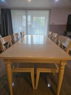uitschuifbaar eettafel wit 155/21587 cm en 6 eetkamer stoel, Zo goed als nieuw, Ophalen