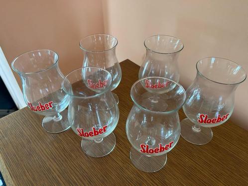 Set van 6 Oude Bierglazen – Sloeber, Verzamelen, Glas en Drinkglazen, Zo goed als nieuw, Bierglas, Ophalen
