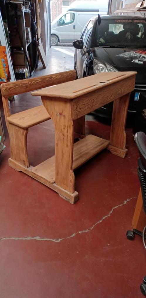 schoolbank in pitch-pine, Antiek en Kunst, Antiek | Meubels | Stoelen en Sofa's, Ophalen of Verzenden