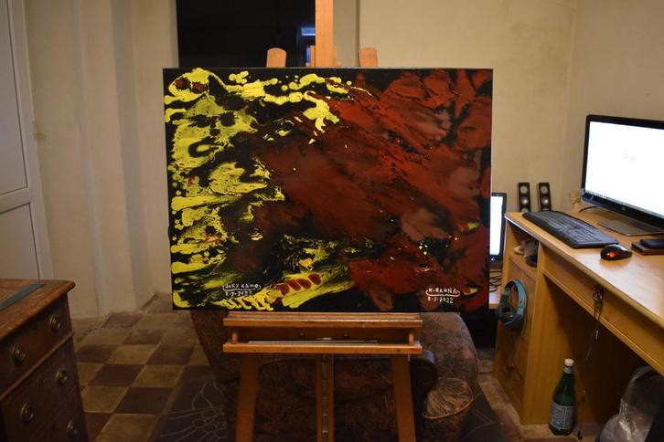 Volcano Magma Abstract Painting, By Joky Kamo 2022, Antiquités & Art, Art | Peinture | Abstraite, Enlèvement