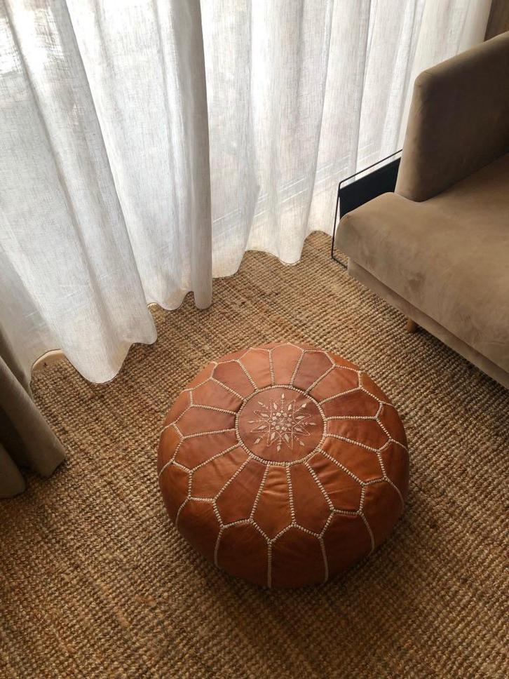 pouf en cuir fait main - fermement rempli - marron cognac, Maison & Meubles, Canapés | Repose-pieds & Poufs, Neuf, 50 à 75 cm