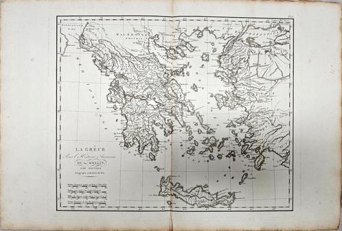 Antieke kaart Griekenland – Atlas Rollin 1818 – 50x35, Antiek en Kunst, Kunst | Etsen en Gravures, Ophalen of Verzenden