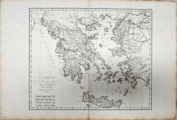 Antieke kaart Griekenland – Atlas Rollin 1818 – 50x35, Antiek en Kunst, Kunst | Etsen en Gravures, Ophalen of Verzenden
