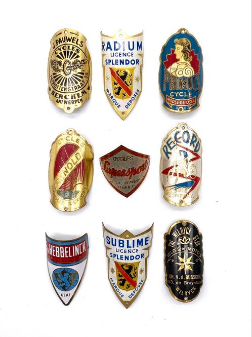 Lot van 9 kopmerken / balhoofdplaatjes, Verzamelen, Merken en Reclamevoorwerpen, Ophalen