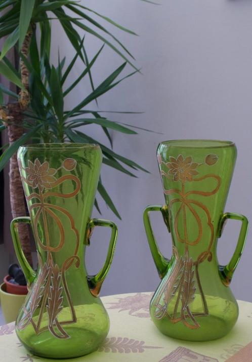 Paar Legras vaas art nouveau 1900 deco glas emaille verguldi, Antiek en Kunst, Antiek | Glaswerk en Kristal, Ophalen of Verzenden