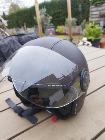 Mooie leder look retro helm, Enlèvement, Comme neuf