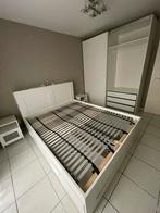 Slaapkamermeubels wit : bed, 2 nachtkastjes, kleerkast, Huis en Inrichting, Slaapkamer | Bedden, Ophalen, Zo goed als nieuw, Wit