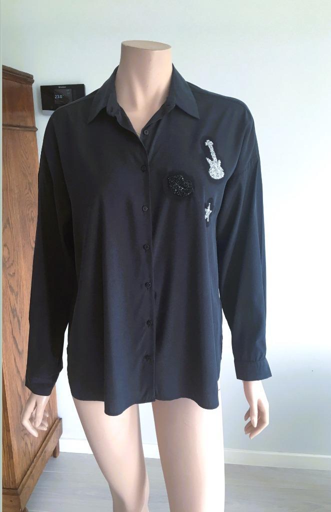 Zara blouse XS met glinsterende applicaties, Kleding | Dames, Blouses en Tunieken, Zo goed als nieuw, Maat 36 (S), Blauw, Verzenden
