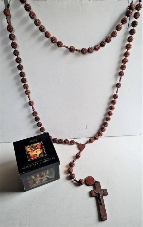 Vintage houten rozenkrans XXL in passende doos. Devotionalia, Verzamelen, Religie, Gebruikt, Christendom | Katholiek, Sieraad