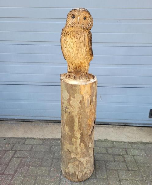 Diverse houtsnijwerken van een uil tuinbeeld, Tuin en Terras, Tuinbeelden, Zo goed als nieuw, Dierenbeeld, Hout, Ophalen of Verzenden
