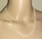 Ketting zoetwaterparel vintage 3 rijen lange parels, Verzenden, Wit, Zilver, Met edelsteen