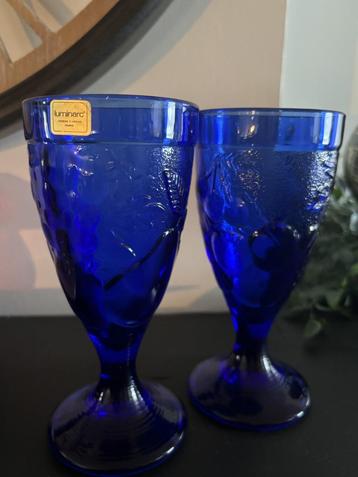 Vintage blauwe glazen bekers Luminarc