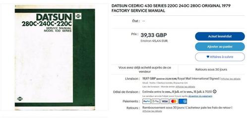 Datsun Cedric 220C - 240C - 280C (430 Séries) : Service Book, Auto diversen, Handleidingen en Instructieboekjes, Verzenden