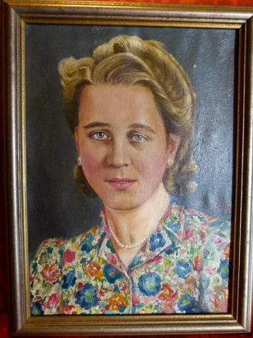 antiek portret schilderij Dame canvas Richard Böhm  beschikbaar voor biedingen