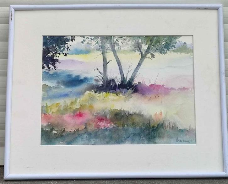 Aquarelle paysage signe Renee martens, Antiek en Kunst, Kunst | Schilderijen | Klassiek, Ophalen of Verzenden