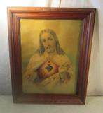 Mooie Oude Prent van Het Heilige Hart van Christus - 51x41, Ophalen of Verzenden