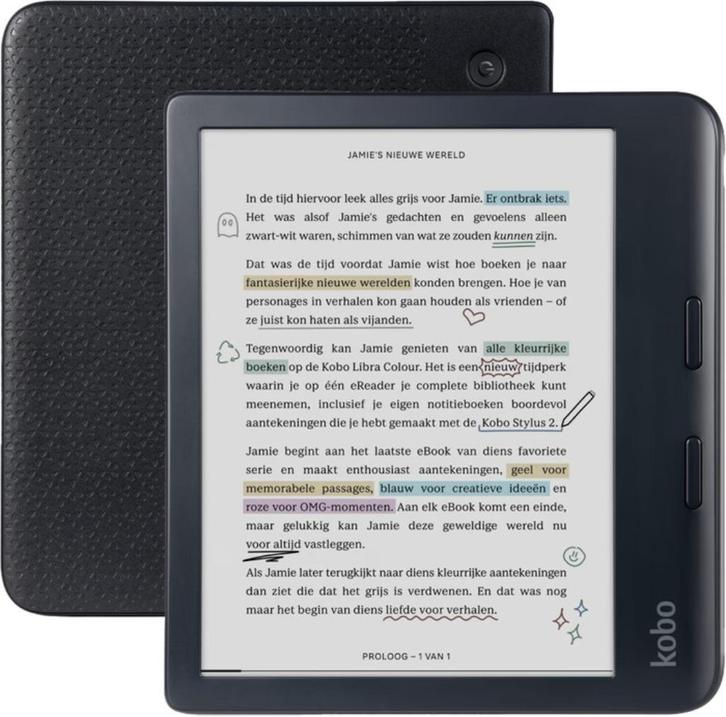 Kobo Libra Colour Zwart + Kobo Libra Colour Book Case Zwart, Computers en Software, E-readers, Zo goed als nieuw, 7 inch, 16 GB of meer