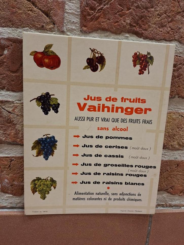Reclame bordje 1960 Jus de Fruits Vaihinger, Verzamelen, Merken en Reclamevoorwerpen, Gebruikt, Reclamebord, Ophalen of Verzenden