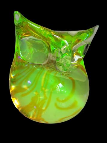 Hibou en verre vert uranium ou anna, Antonio Da Ros, Murano