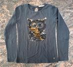 Mt 134 T-shirt lange mouwen zwart/gouden pailletten uil, Meisje, Ophalen of Verzenden, Zo goed als nieuw, Shirt of Longsleeve