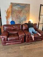 Leren eenzit zetel fauteuil leder cognac lounge, Huis en Inrichting, Ophalen, Zo goed als nieuw