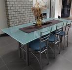 Glazen eettafel met 6 stoelen, Huis en Inrichting, Tafels | Eettafels, Ophalen, Zo goed als nieuw