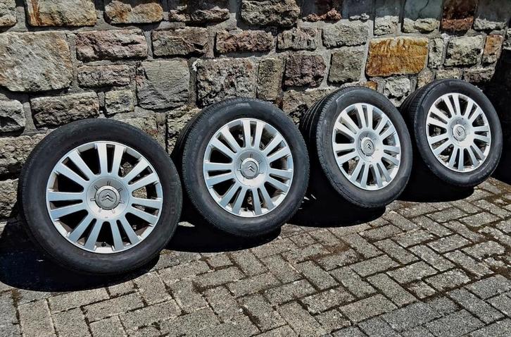 4 jantes en alliage 16" originales Citroën avec pneus, Auto-onderdelen, Banden en Velgen, Banden en Velgen, Zomerbanden, 16 inch