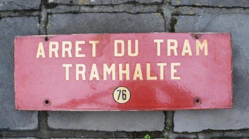 Plaque émaillée arrêt des Tramways tramhalte buurtspoorwegen, Verzamelen, Spoorwegen en Tram, Gebruikt, Tram, Overige typen, Ophalen of Verzenden