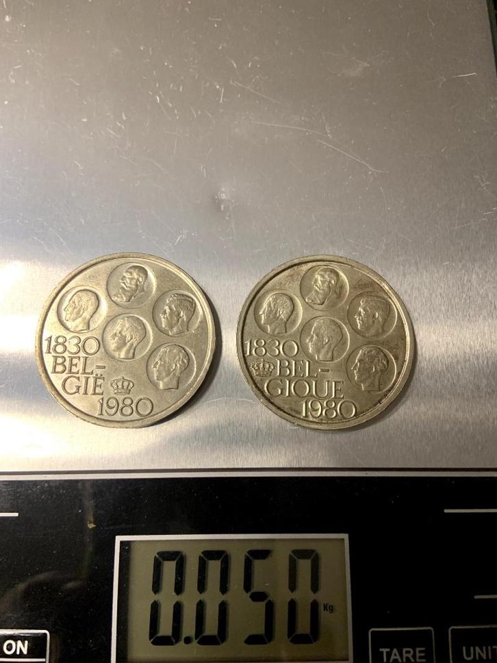 2 munten - België 150 jaar onafhankelijkheid — 500 Fr (1980), Postzegels en Munten, Munten | België, Setje, Metaal, Zilver, Ophalen